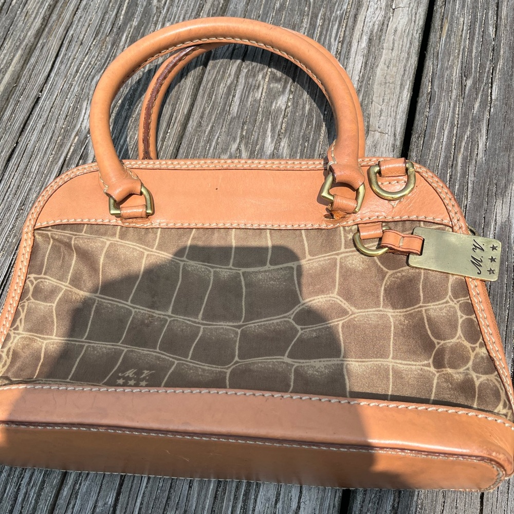 Elegant Tan and Brown Handbag MAURO VOLPONI HANDBAG, leather and nylon croc